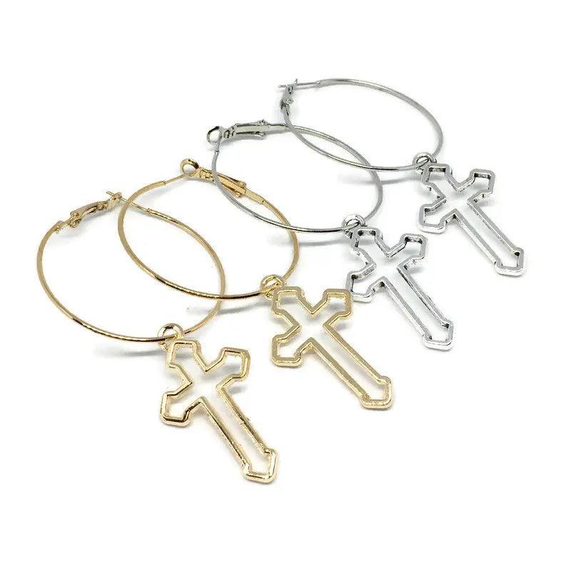 Hollow Cross Hoop Earrings - Lacatang Spiritual