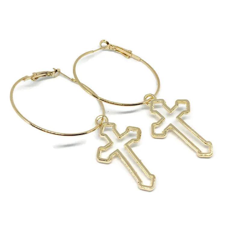 Hollow Cross Hoop Earrings - Lacatang Spiritual