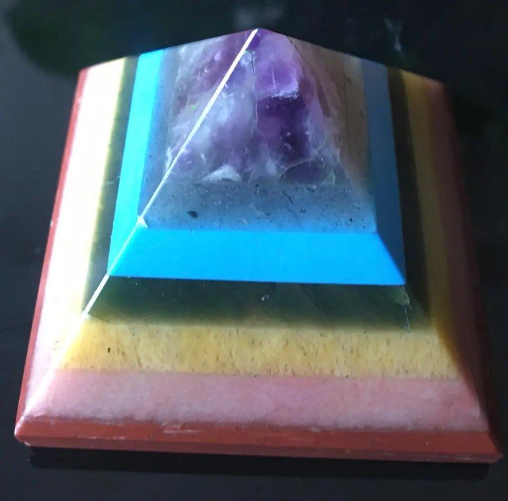 Seven Chakra Gemstone Pyramid, Seven Chakra Natural Gemstone Bonded Py - Lacatang Spiritual